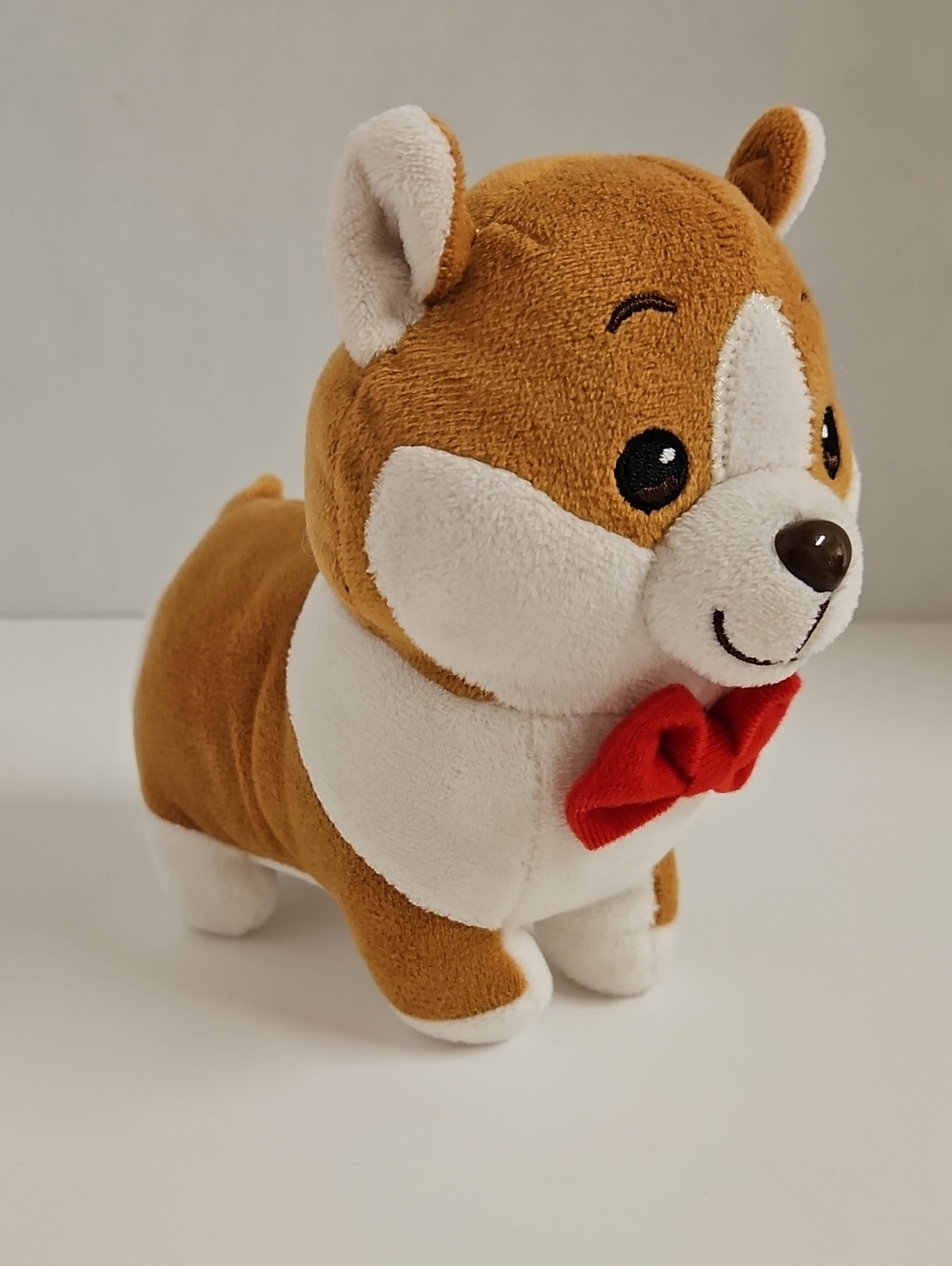 Fiesta Plush Corgi Toy in Brown, White & Red Bow